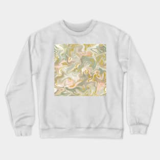 Silver Sage with Gold Silk Marble - Light Sage Green, Peach, and Off White Liquid Paint Pattern Crewneck Sweatshirt